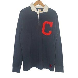 Cleveland Indians Rugby Polo Shirt Long Sleeve Block C Blue Collared Tribe Ohio
